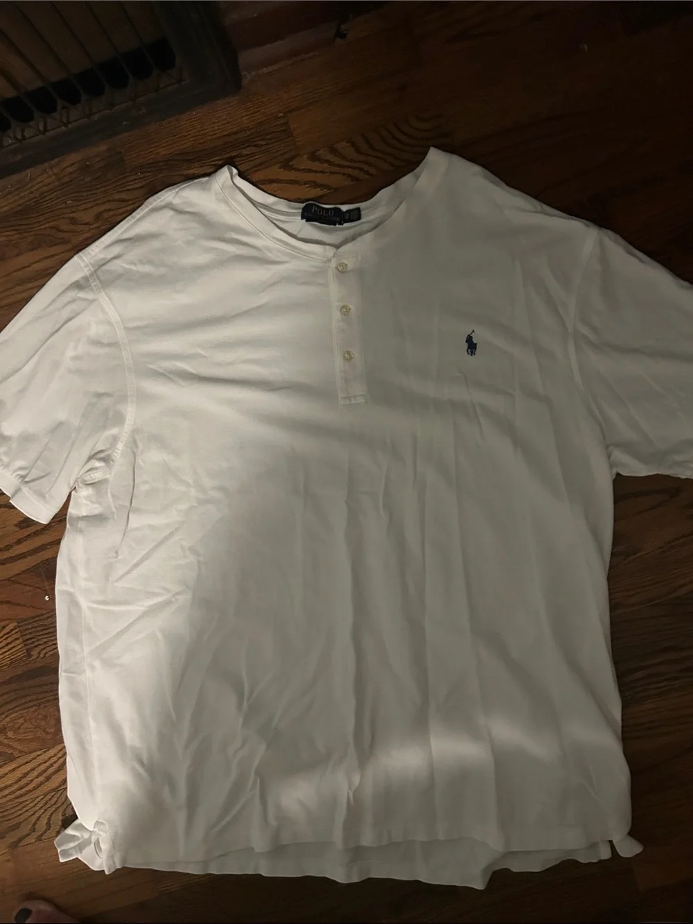 Ralph Lauren White Short-Sleeve Henley Polo with Navy Pony